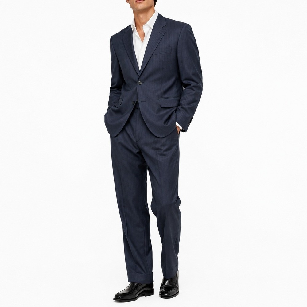Jos A Bank Signature Collection Suit 42R 36W Navy Blue Wool Subtle Pinstripe